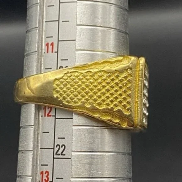 Iced Out Men's 18k Gold Plated Ring CZ Signet Hip Hop Size 11.75 Bling 14.7 g - Picture 9 of 11